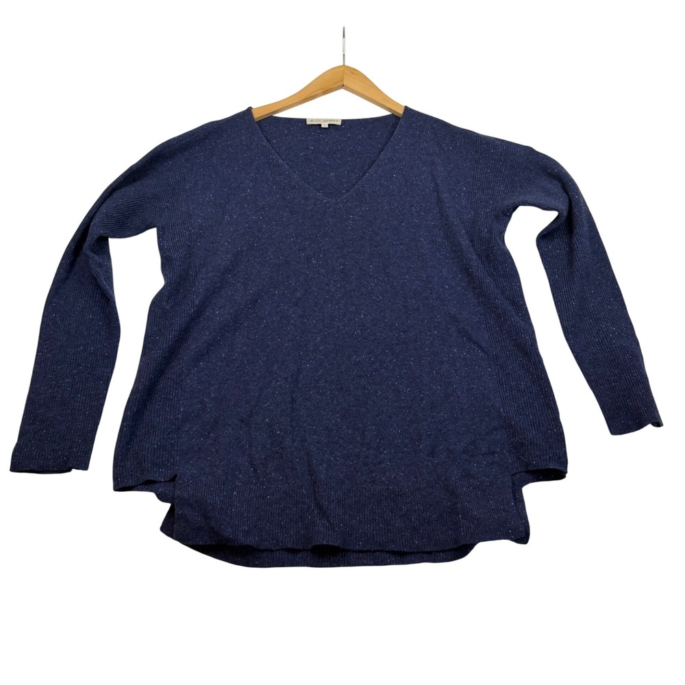 White + Warren Navy Blue 100% Cashmere V-Neck Speckled Sweater Large
